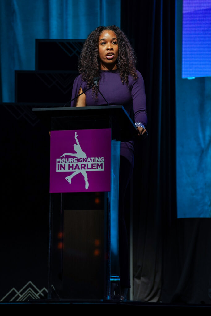 Tanay Davis, FSH alum Board Co Chair, speaking at the 2026 gala